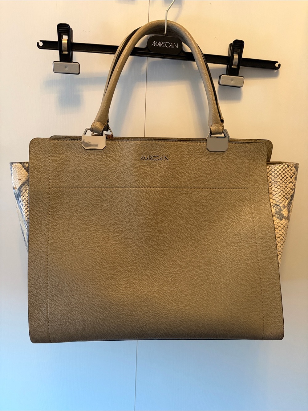 Marc Cain Taupe Tote with Snake-Print Side Panels